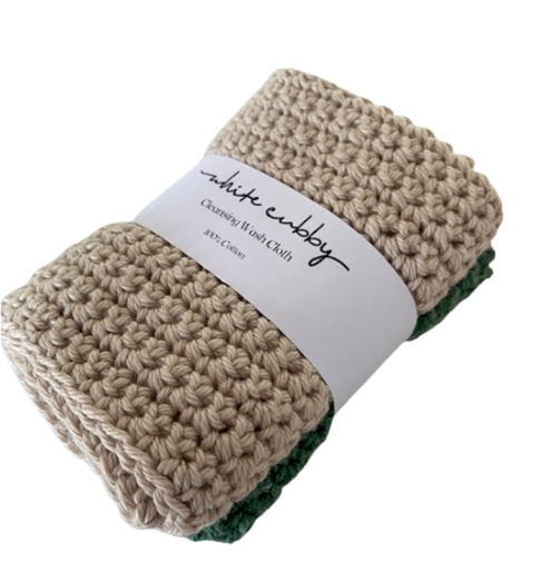 Cleansing Wash Cloths  - Green/Cream